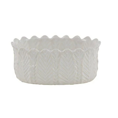 Set of 3 Modern Leaf Design Stoneware Planters White - Olivia & May 4 Set of 3 Modern Leaf Design Stoneware Planters White - Olivia & May - Image 2