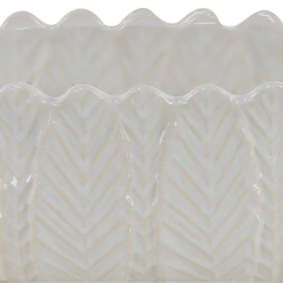 Set of 3 Modern Leaf Design Stoneware Planters White - Olivia & May 6 Set of 3 Modern Leaf Design Stoneware Planters White - Olivia & May - Image 4