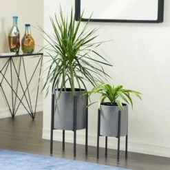 Olivia & May Set of 2 Modern Iron Planters with Stand - Olivia & May