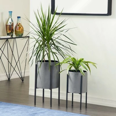 Olivia & May Set of 2 Modern Iron Planters with Stand - Olivia & May 3 Olivia & May Set of 2 Modern Iron Planters with Stand - Olivia & May