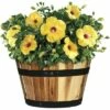 Set of 3 Acacia Wood Barrel Planters - Classic Home and Garden