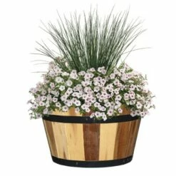 Set of 2 Acacia Whiskey Barrel Planter - Classic Home and Garden