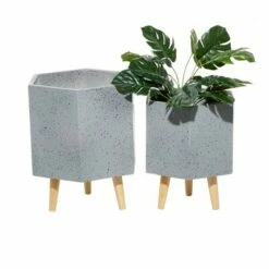 Set of 2 Novelty Contemporary Wood Planters - Olivia & May Gray