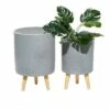 Set of 2 Contemporary Wood Cylindrical Planters - Olivia & May White