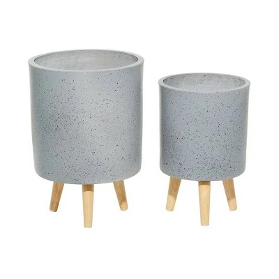 Set of 2 Contemporary Wood Cylindrical Planters - Olivia & May White 6 Set of 2 Contemporary Wood Cylindrical Planters - Olivia & May White - Image 4