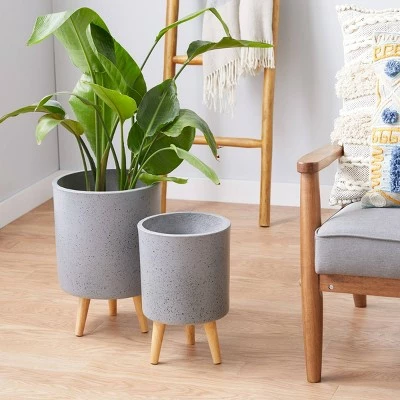 Set of 2 Contemporary Wood Cylindrical Planters - Olivia & May White 7 Set of 2 Contemporary Wood Cylindrical Planters - Olivia & May White - Image 5