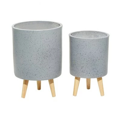 Set of 2 Contemporary Wood Cylindrical Planters - Olivia & May White 8 Set of 2 Contemporary Wood Cylindrical Planters - Olivia & May White - Image 6