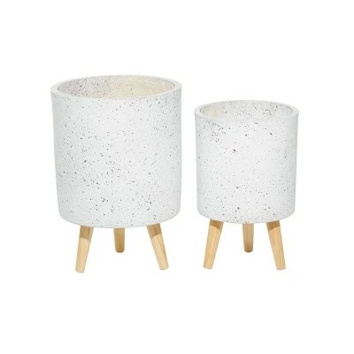 Set of 2 Contemporary Wood Cylindrical Planters - Olivia & May White 9 Set of 2 Contemporary Wood Cylindrical Planters - Olivia & May White - Image 7