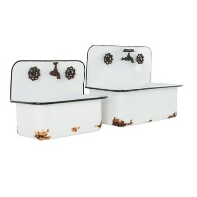 Olivia & May Set of 2 Farmhouse Rectangular Metal Planters White - Olivia & May 4 Olivia & May Set of 2 Farmhouse Rectangular Metal Planters White - Olivia & May - Image 2