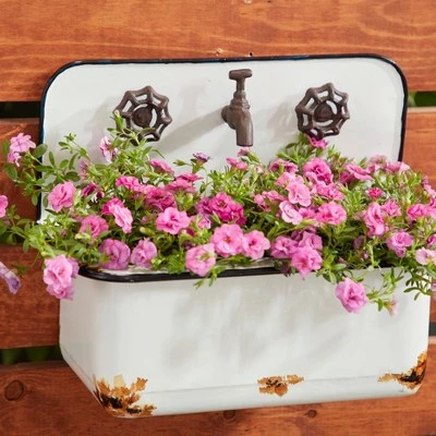 Olivia & May Set of 2 Farmhouse Rectangular Metal Planters White - Olivia & May 7 Olivia & May Set of 2 Farmhouse Rectangular Metal Planters White - Olivia & May - Image 5