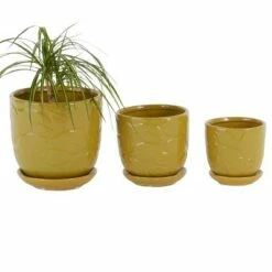 Olivia & May Set of 3 Ceramic Planter with Saucer Set Yellow - Olivia & May