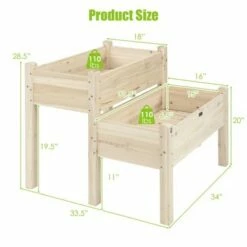 Costway 2 Tier Wooden Raised Garden Bed Elevated Planter Box w/Legs Drain Holes