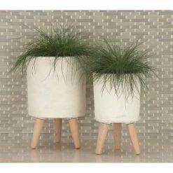 Set of 3 Planters with Wooden Legs - Olivia & May Black