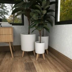 Set of 3 Planters with Wooden Legs - Olivia & May Black -Cheap Planters Store unnamed file 6526