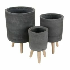 Set of 3 Planters with Wooden Legs - Olivia & May Black -Cheap Planters Store unnamed file 6535