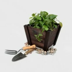 4pc Square Tapered Wooden Planters Brown - Leisure Season