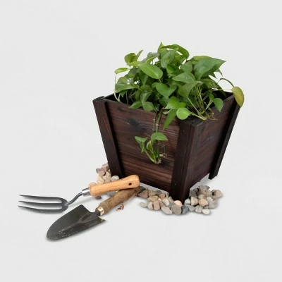 4pc Square Tapered Wooden Planters Brown - Leisure Season 3 4pc Square Tapered Wooden Planters Brown - Leisure Season