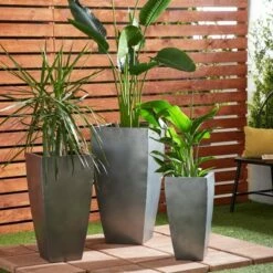 Olivia & May Set of 3 Contemporary Tapered Rectangular Iron Planters Gray - Olivia & May