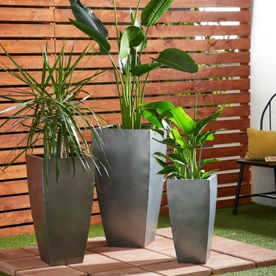Olivia & May Set of 3 Contemporary Tapered Rectangular Iron Planters Gray - Olivia & May 4 Olivia & May Set of 3 Contemporary Tapered Rectangular Iron Planters Gray - Olivia & May - Image 2