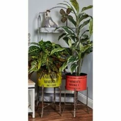 Olivia & May Set of 3 Farmhouse Iron Planters with Stands - Olivia & May