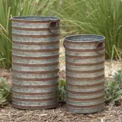 Olivia & May Set of 2 Industrial Galvanized Iron Planters - Olivia & May
