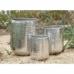 Olivia & May Set of 3 Contemporary Aluminum Pot Planters Silver - Olivia & May