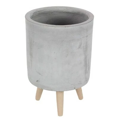 Olivia & May Set of 3 Contemporary Fiber Clay Planters with Wooden Legs Gray - Olivia & May 4 Olivia & May Set of 3 Contemporary Fiber Clay Planters with Wooden Legs Gray - Olivia & May - Image 2