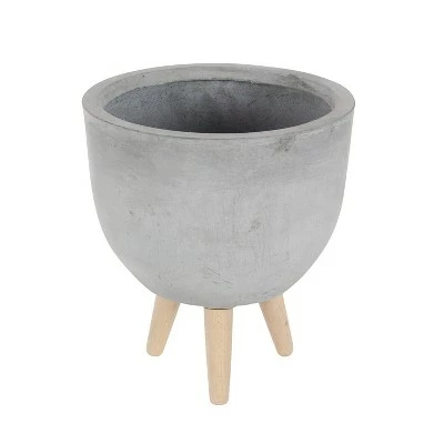 Olivia & May Set of 3 Contemporary Fiber Clay Planters with Wooden Stands - Olivia & May 4 Olivia & May Set of 3 Contemporary Fiber Clay Planters with Wooden Stands - Olivia & May - Image 2