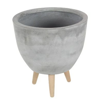 Olivia & May Set of 3 Contemporary Fiber Clay Planters with Wooden Stands - Olivia & May 5 Olivia & May Set of 3 Contemporary Fiber Clay Planters with Wooden Stands - Olivia & May - Image 3