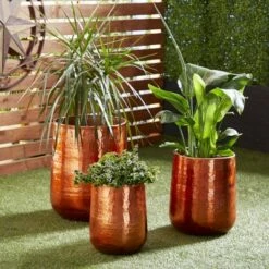 Olivia & May Set of 3 Contemporary Aluminum Dimpled Planters Copper Gold - Olivia & May