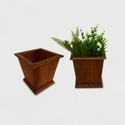 2pc Sheffield Square Tapered Wooden Planters Brown - Leisure Season