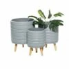 Olivia & May Set of 3 Contemporary Wood Striped Planters Gray - Olivia & May