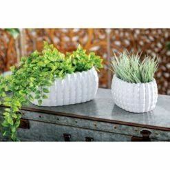Olivia & May Set of 3 Modern Ribbed Stoneware Planters White - Olivia & May