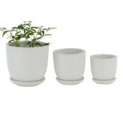 Olivia & May Set of 3 Ceramic Planter with Saucer Set White - Olivia & May