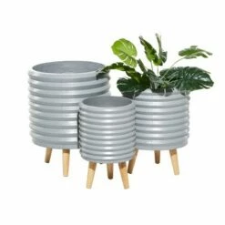 Olivia & May Set of 3 Contemporary Wood Planters Gray - Olivia & May