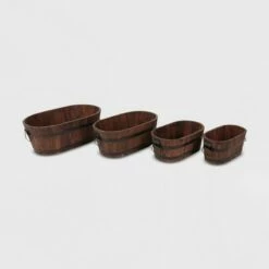 4pc Barrel Style Oval Wooden Planters Brown - Leisure Season -Cheap Planters Store unnamed file 6697