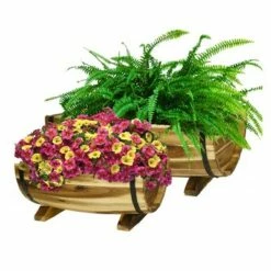 Set of 2 Acacia Half Barrel Planters - Classic Home and Garden