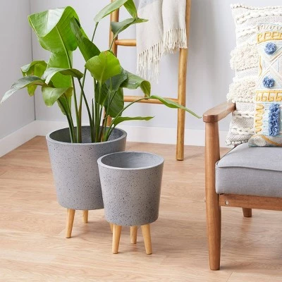 Set of 2 Contemporary Wood Planters - Olivia & May Gray 7 Set of 2 Contemporary Wood Planters - Olivia & May Gray - Image 5