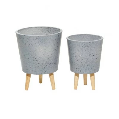 Set of 2 Contemporary Wood Planters - Olivia & May Gray 8 Set of 2 Contemporary Wood Planters - Olivia & May Gray - Image 6
