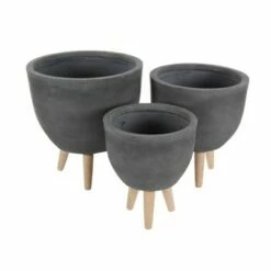 Set of 3 Round Planters with Wooden Legs - Olivia & May Black -Cheap Planters Store unnamed file 6748