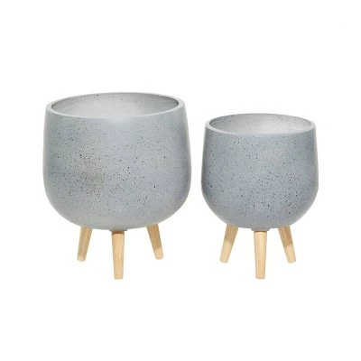 Set of 2 Contemporary Wood Oval Bowl Planters - Olivia & May White 6 Set of 2 Contemporary Wood Oval Bowl Planters - Olivia & May White - Image 4