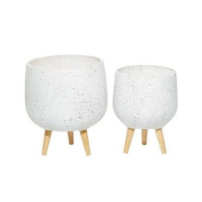 Set of 2 Contemporary Wood Oval Bowl Planters - Olivia & May White 9 Set of 2 Contemporary Wood Oval Bowl Planters - Olivia & May White - Image 7