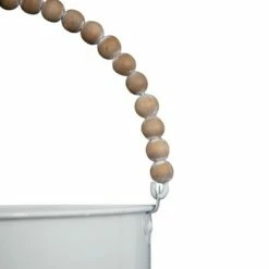 Set of 2 White Metal Wall Hanging Planters with Wood Bead Hangers - Foreside Home & Garden -Cheap Planters Store unnamed file 6759