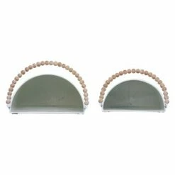 Set of 2 White Metal Wall Hanging Planters with Wood Bead Hangers - Foreside Home & Garden -Cheap Planters Store unnamed file 6760