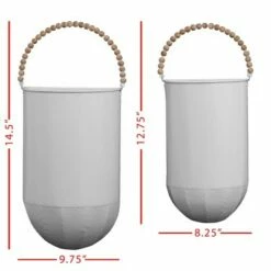 Set of 2 White Metal Wall Hanging Planters with Wood Bead Hangers - Foreside Home & Garden -Cheap Planters Store unnamed file 6762