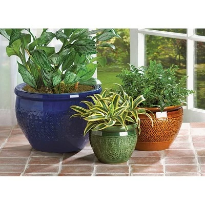 Zingz & Thingz Set of 3 Ceramic Flower Pots Jewel Tone - Zings & Thingz 2 Zingz & Thingz Set of 3 Ceramic Flower Pots Jewel Tone - Zings & Thingz