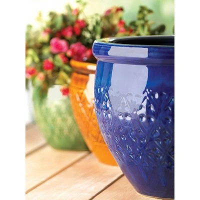 Zingz & Thingz Set of 3 Ceramic Flower Pots Jewel Tone - Zings & Thingz 4 Zingz & Thingz Set of 3 Ceramic Flower Pots Jewel Tone - Zings & Thingz - Image 3