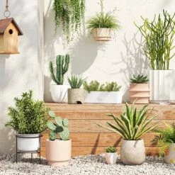 Outdoor Stoneware Ceramic Planter with Stand White - Threshold™