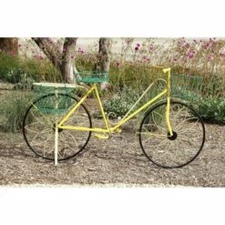 Olivia & May 32" Traditional Iron Novelty Bicycle Plant Stand Yellow - Olivia & May