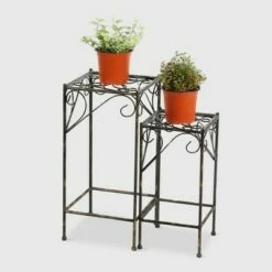 2pc Square Iron Plant Stands With Ridged Detail Black - Ore International -Cheap Planters Store unnamed file 7008